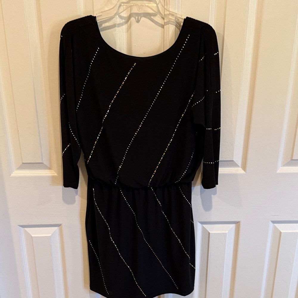 White House Black Market Black Dress with Silver Details